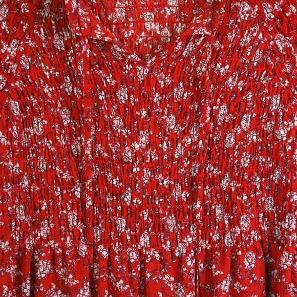 ROSE+OLIVE Red Cream Long Sleeve Floral Elastic Smocked Blouse - Size Small - Picture 8 of 14